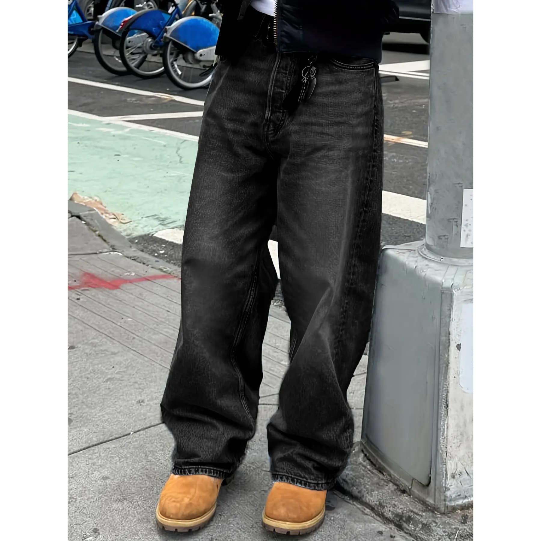 Men's High-End Trendy Brand Straight Leg Jeans Style Casual Washed Trousers Solid Color Loose Fit