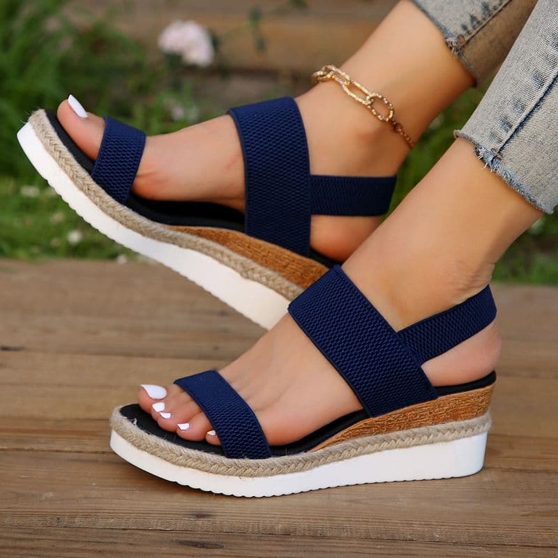 Large Slope Heel For Women's Summer 2024 New Fish Mouth Elastic Fit Thick Sole Sandals