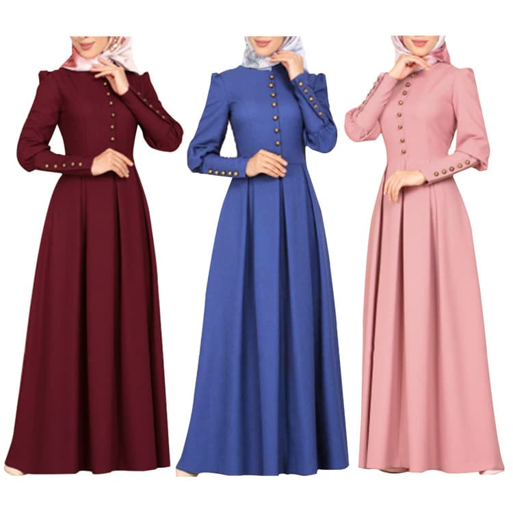 dress slim fit long sleeved decorative button retro ethnic style dress