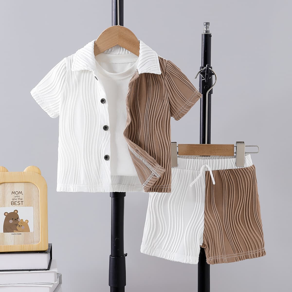 Mother & Kids Boys Handsome Gentleman Suit Summer College Style Children's Thin Shirt Fashionable Dress Boy Short Sleeved Shorts Clothes