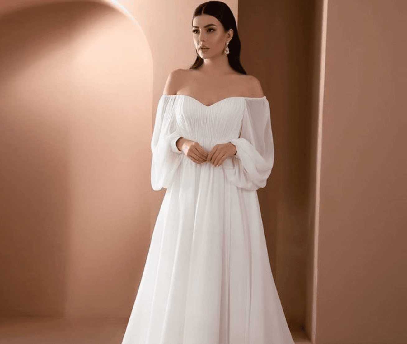 Women's Wear New Line One Line Neck Dress Slim Fit Solid Color Long Dress