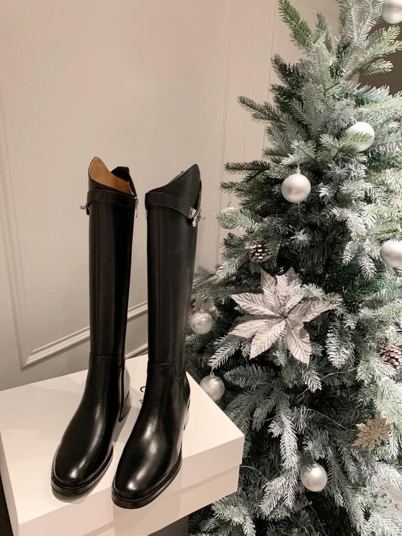 Bottes hautes à bout rond pour femmes 2024, bottes cavalières polyvalentes et décontractées mi-hautes avec boucle de ceinture