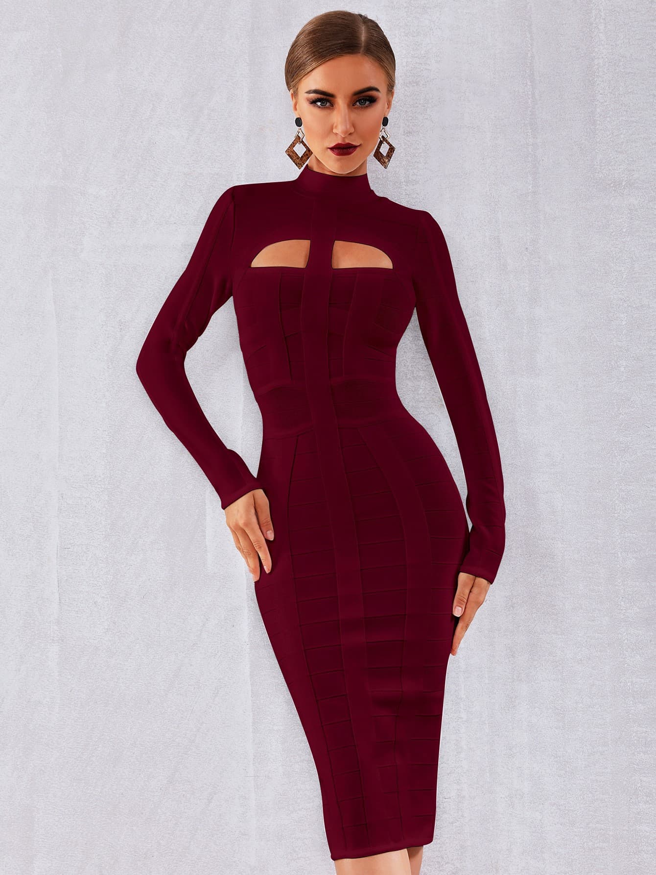 Women's Clothing Autumn And Winter Women's Tight Hollow Long Sleeved Dress Usually You Can Wear A High End Black Bandage Evening Dress