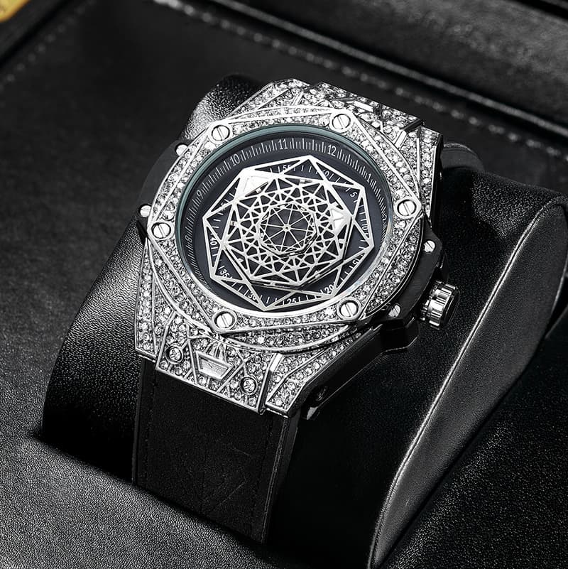 popular diamond-encrusted fashionable and creative men's watch silicone luminous waterproof sports quartz watch