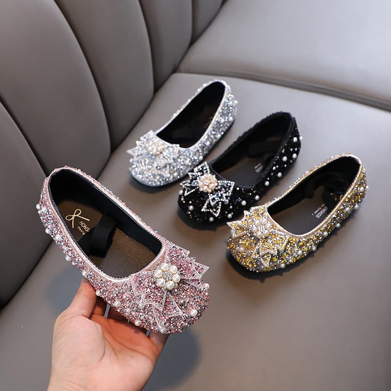 Mother & Kids Performance Shoes Sequined Princess Shoes Korean Version Girls Children's Crystal Shoes Soft Bottom