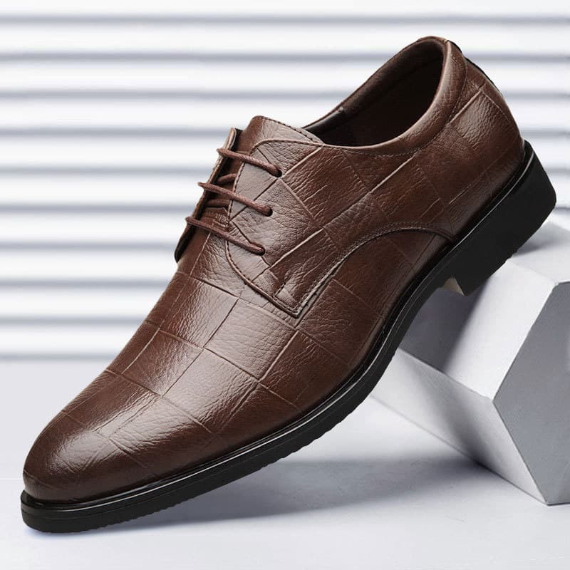 New Checkered Suit Men's Business Leather Shoes Dress Large Size Men's Shoes All-match Plaid Casual Wedding Shoes