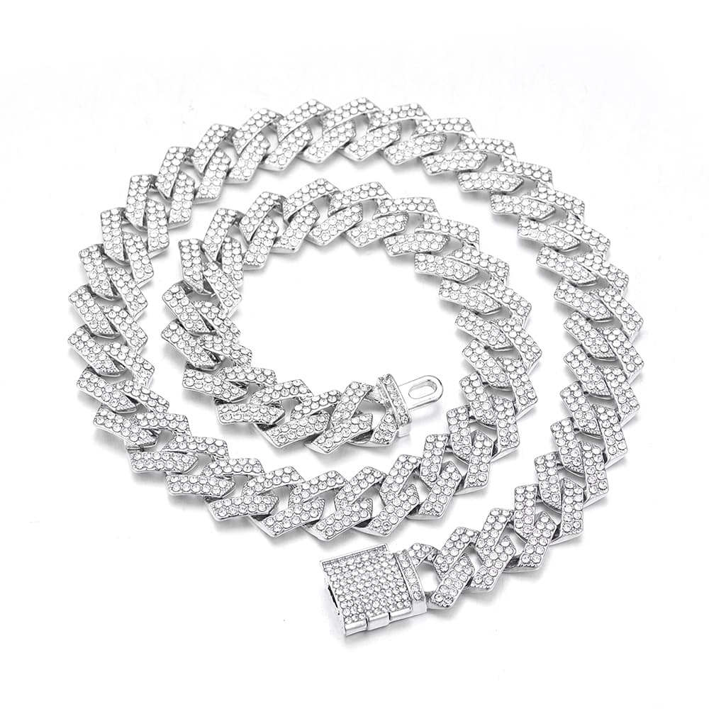 Cuban Link Chain For Men Siery/Golden Iced Out Rhinestone Miami Necklace Choker For Women With Box Clasp Hip Hop