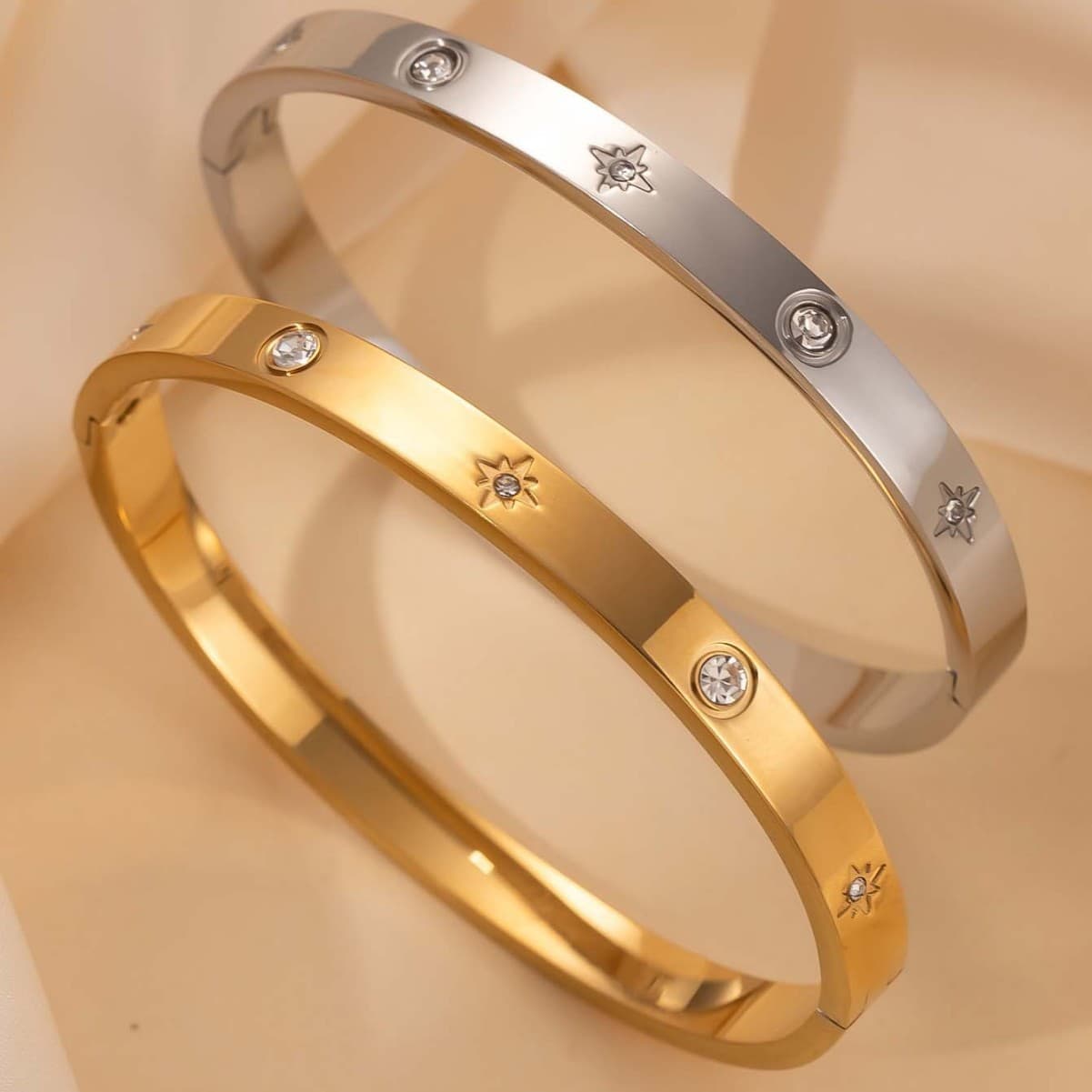 Unisex Jewelry Fashion Style Star Titanium Steel Bracelet Inlaid With Zircon Plated Gold Bracelet