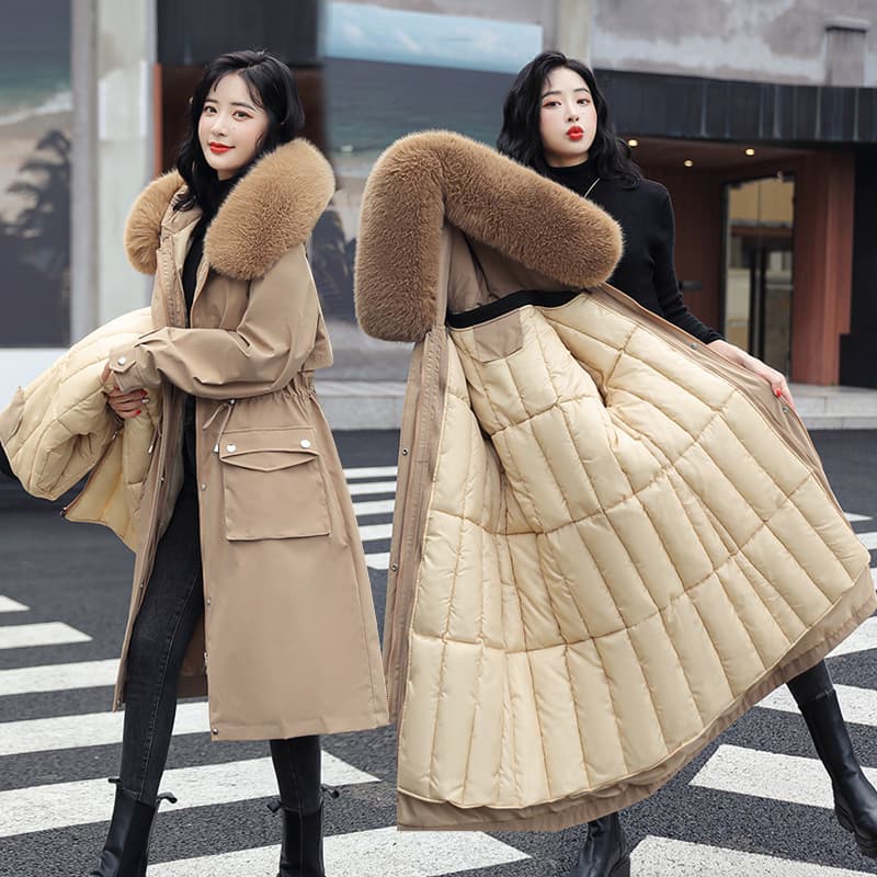 Women's Clothing Customer service women's long winter lining can be removed large fur collar slim fit thin cotton clothes student cotton jacket coat