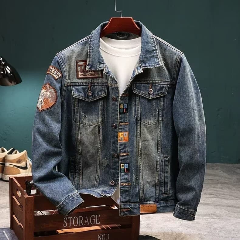 Cross-Border American Rro Denim For Men, Autumn And Winter Thick Loose Trendy Brand High-End Embroidered Workwear