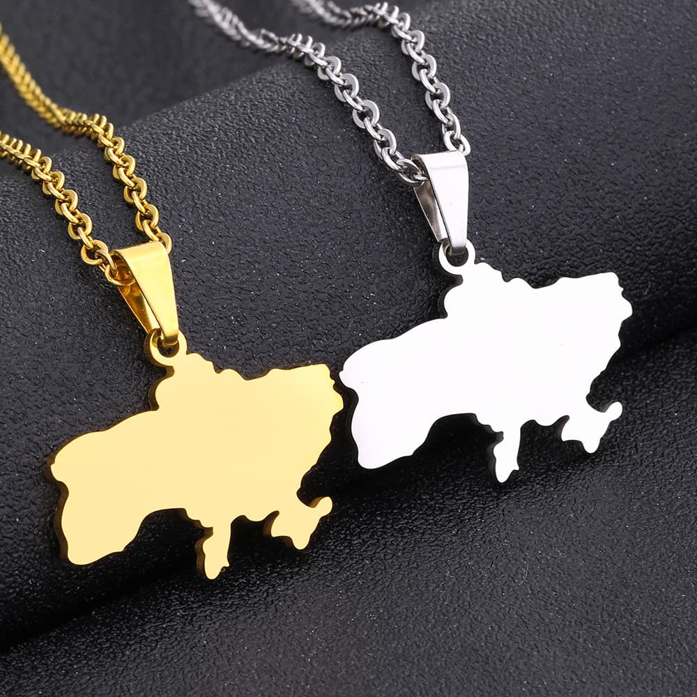 Fashion titanium steel glossy gold Ukraine map modeling necklace men's and women's geometric pendant couple necklace