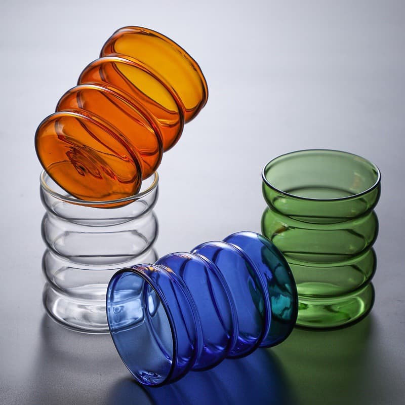 Drinkware High Value Hand Blown Ripple Colored Glass Cup Coffee Milk Cup Cute Spiral Caterpillar Cup Circle Cup