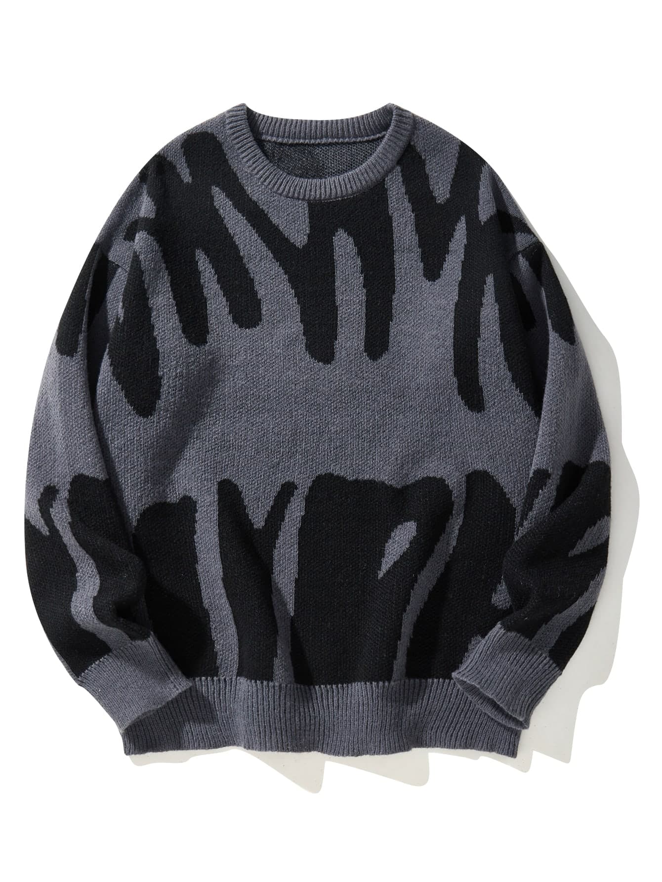 Neue Beliebte Herbst Winter Unregelmäßige Jacquard Muster Pullover Pullover Lässig Rundhals Ausschnitt Kontrast Farbe Gestrickt Herren Pullover