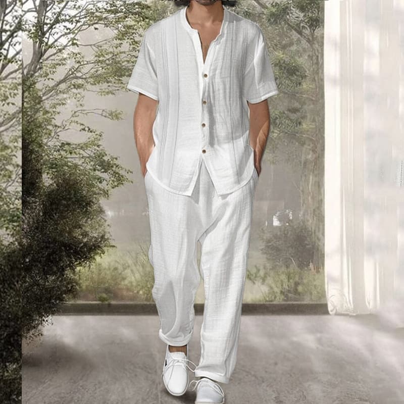 Men's Clothing Short Sleeved Shirt Casual Pants Two Piece New Loose Trend Solid Color Men's Summer Suit