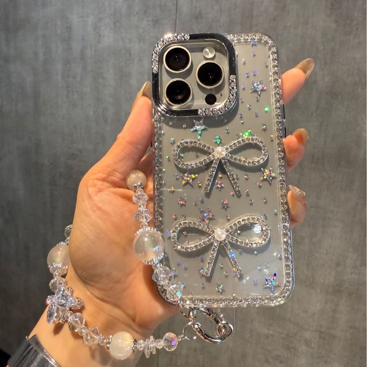 Protective Phone Case For Iphone 17 16 15 14 13 12 11 Pro Promax Plus Luxury Rhinestone Bow Laser Star Case 15Pro/16 Female