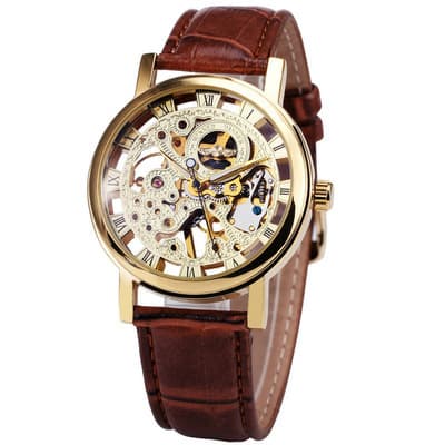 Montre mécanique pour homme - Cadran squelette vintage à chiffres romains, remontage manuel, montre tendance pour tenue décontractée et habillée