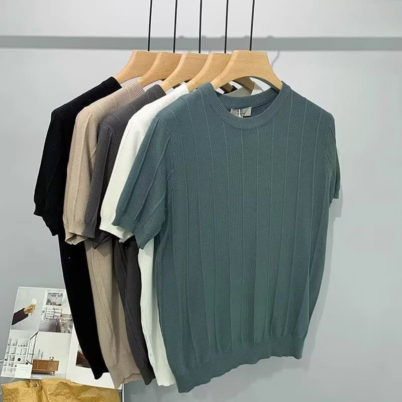 Men's Clothing Summer knitted men's brand simple and versatile loose ice silk short sleeved cool drape T shirt men's new tops