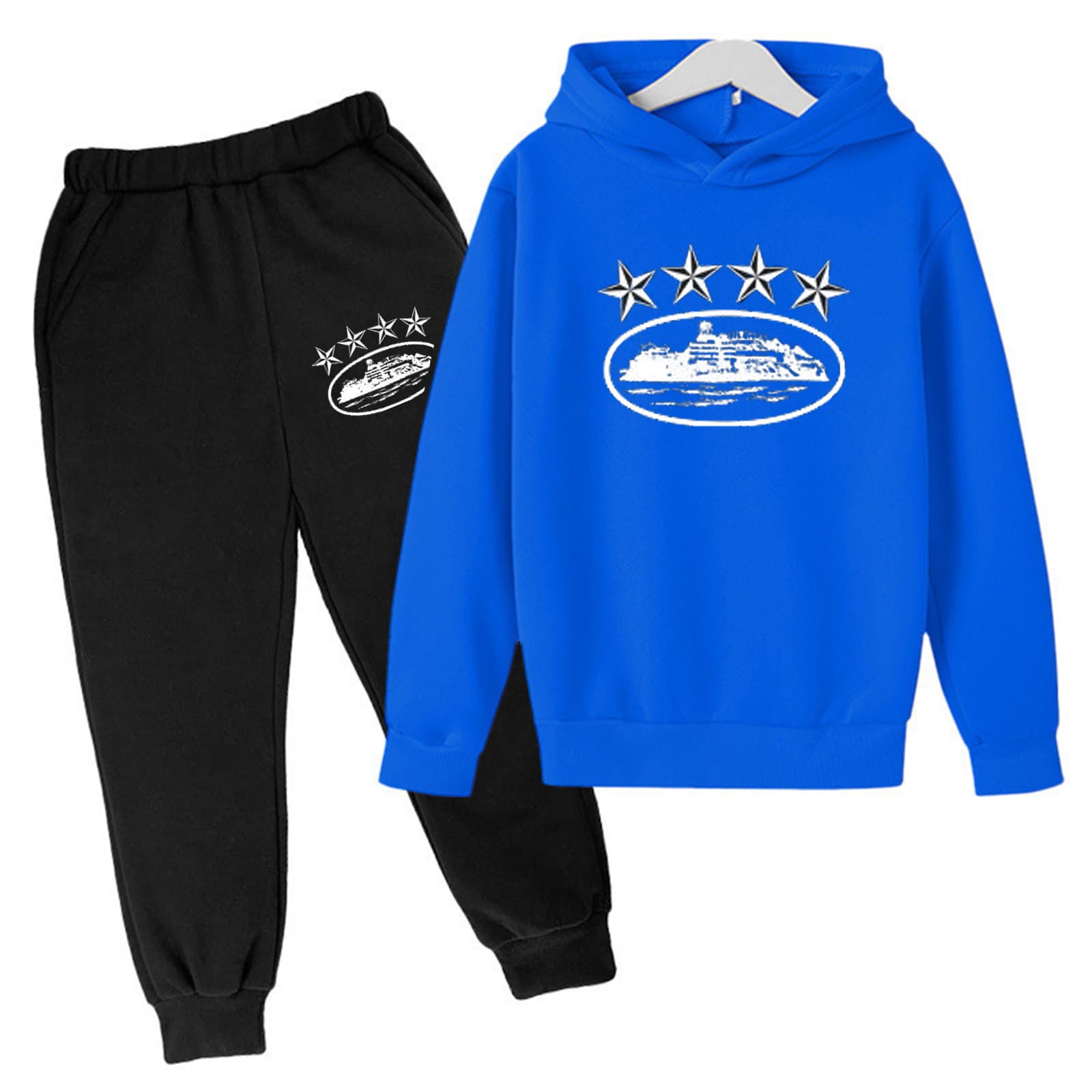 Ensemble deux pièces pour enfants, sweat-shirt à capuche ample, décontracté, en polaire, pour garçons et filles, automne et hiver