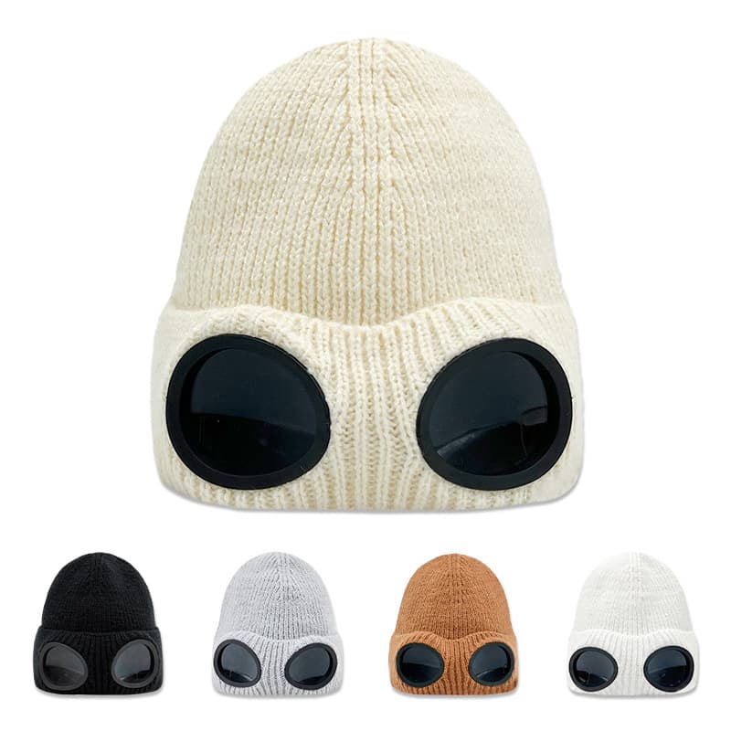 Men's Hats Winter Windproof Goggles Thickened Velvet Ski Hat Men And Women Windproof Cold Sunglasses Knitted Hat Pilot Warm Pullover Hat