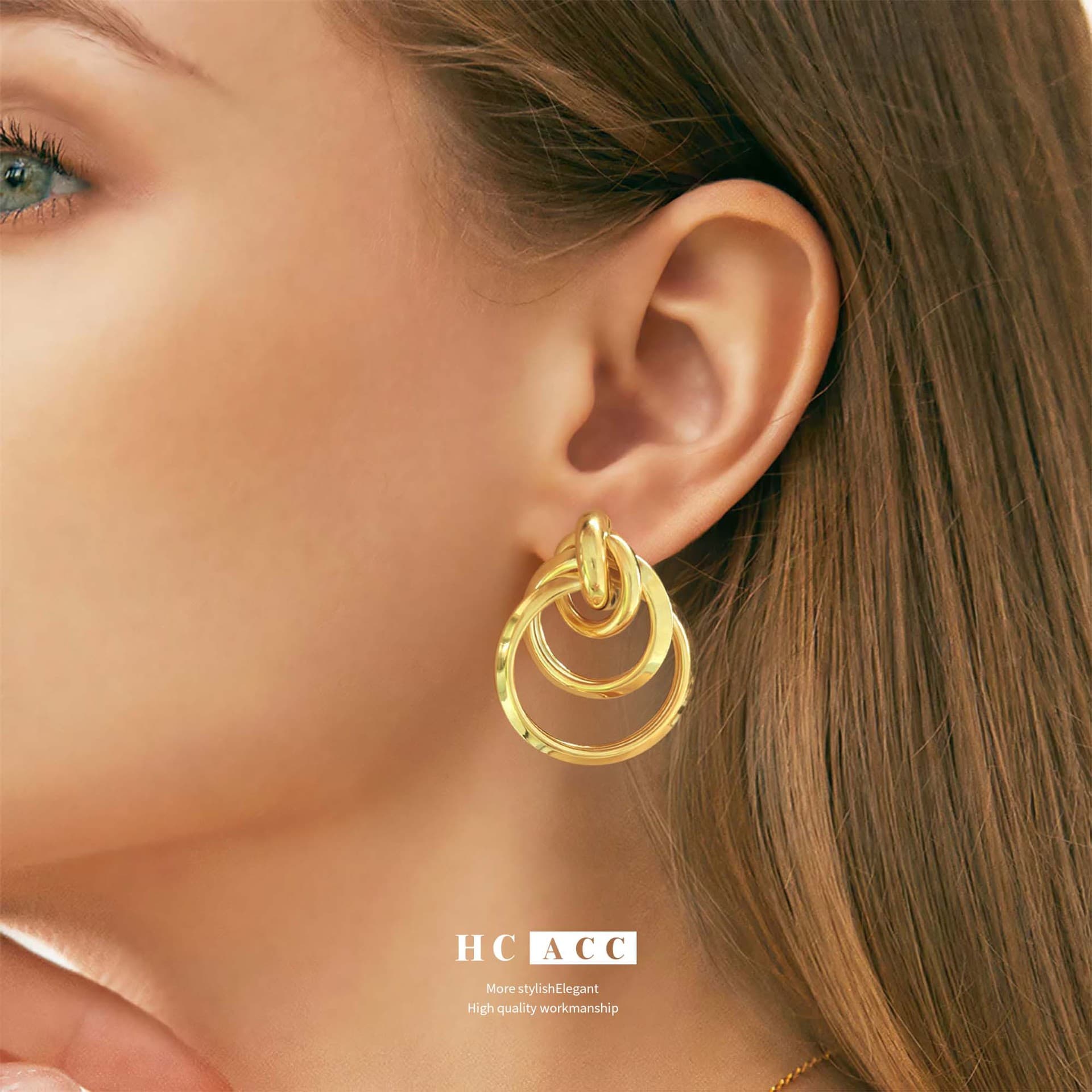 Women's Jewelry Niche Design Copper Real Gold Double Layer Winding High End Temperament Simple Fashion Earrings
