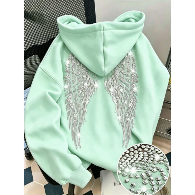 Sweat à capuche à manches longues avec ailes en strass pour hommes et femmes