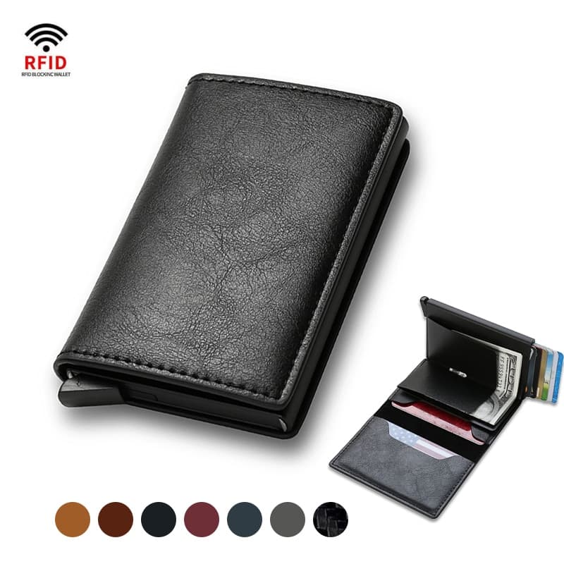 Credit Card Holder Men Wallet RFID Blocking Protected Aluminium Box PU Leather Wallets with Money Clip Bank id