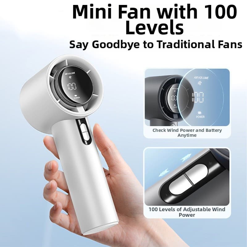 Handheld Digital Display Fan USB Rechargeable Portable High Speed Outdoor Fan With 100 Speed Settings High Power Turbine