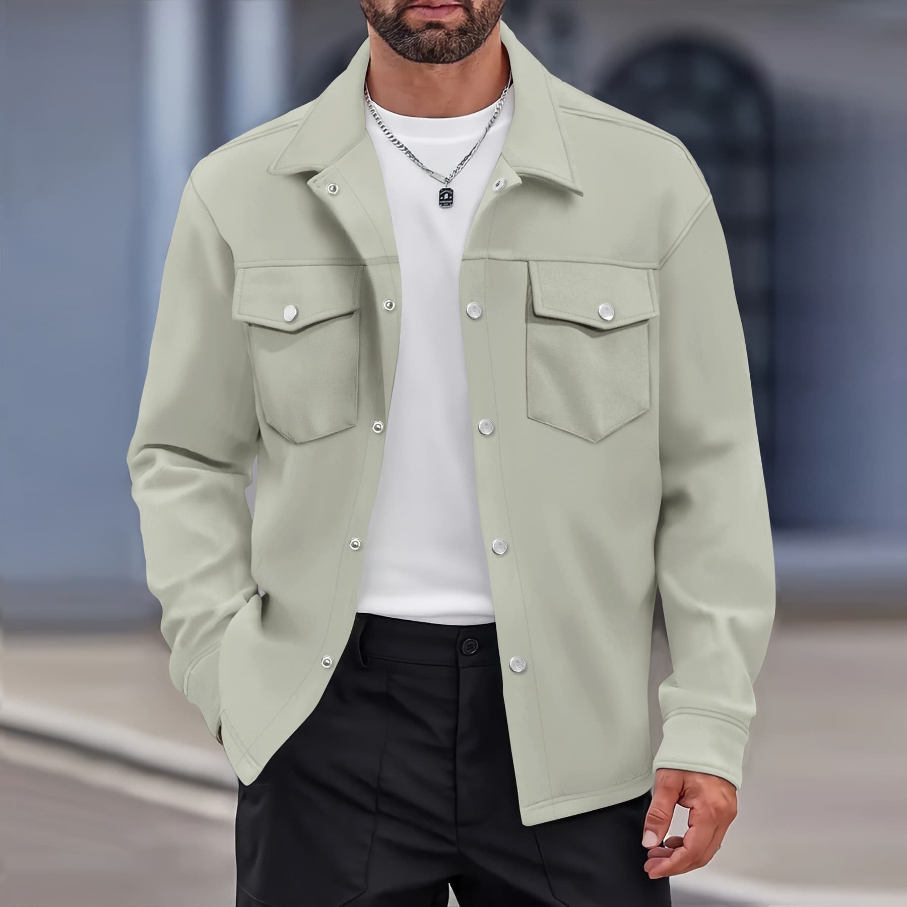 Suitable For All Seasons 2024 Autumn Winter Casual Men's Turn-down Collar Single-breasted Solid Color Double Pocket Slim Fit Jacket Coat