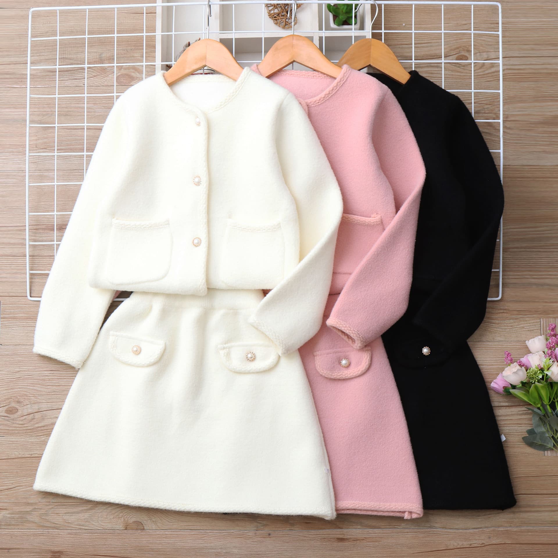 Xiao Xiangfeng Korean Velvet Girls 2025 New Sweater Suit Knitted Sweater Suit Girls Two Piece Suit Autumn And Winter