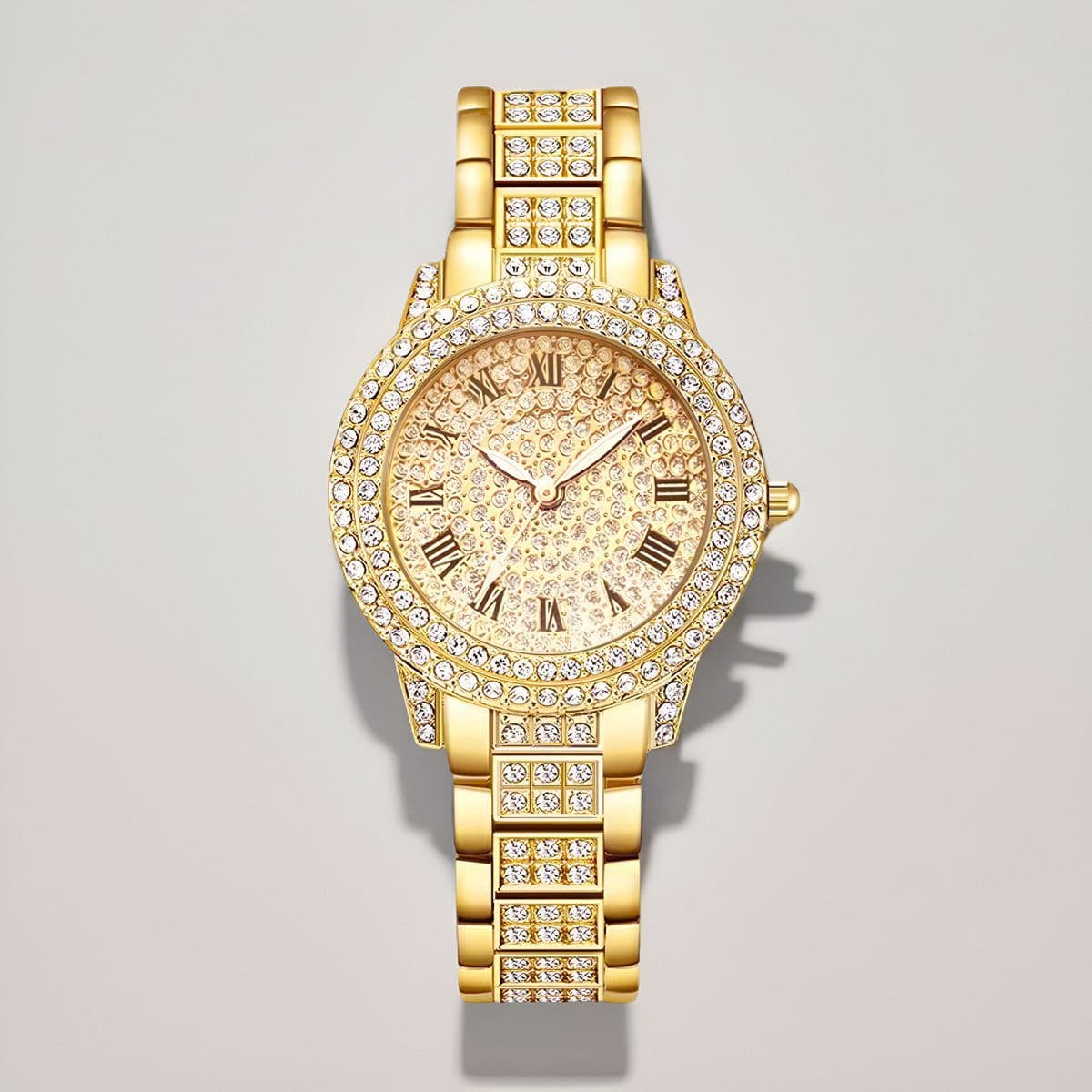 Quartz bracelet watch ladies live with Roman numerals full diamond dial steel band diamond women's watch