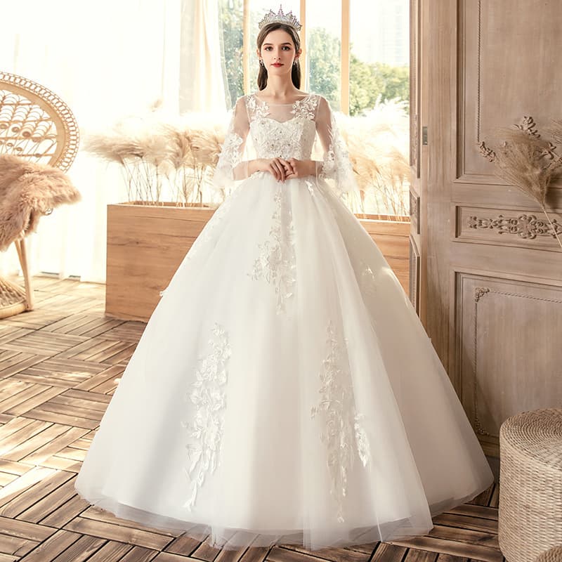 Women's plus size wedding dress m slimming fat people bridal knot one-line shoulder-length wedding dress covering arms autumn and winter