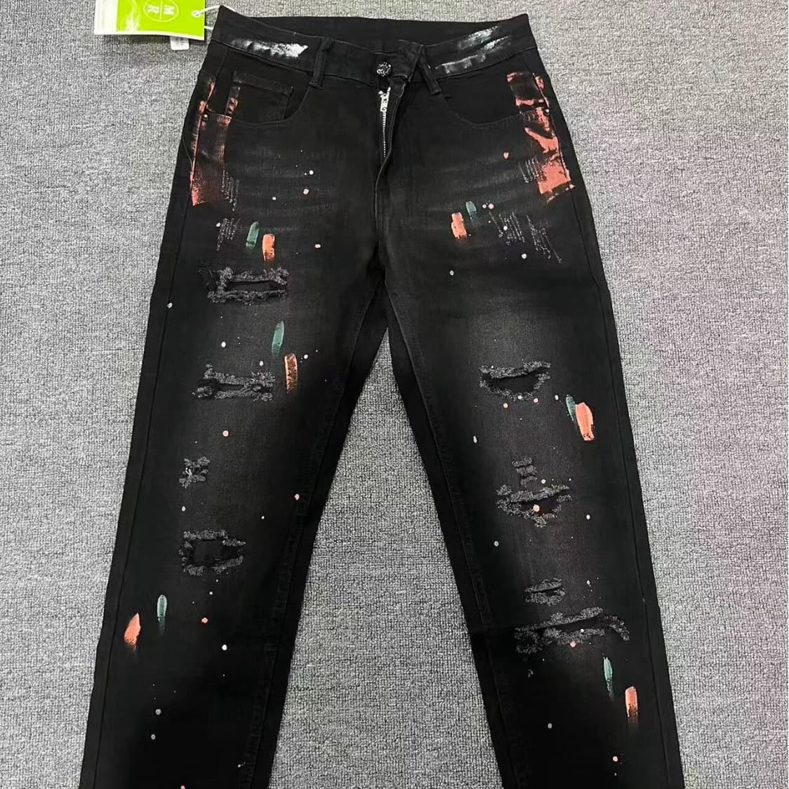 Men's High Street American Vintage Splatter Graffiti Black Jeans - Loose Fit Straight Leg Wide Trousers For Casual Streetwear Vibe