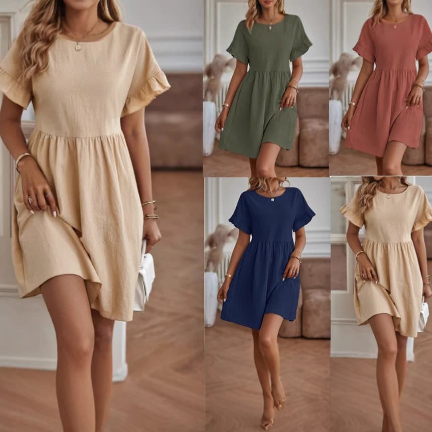 Women's Clothing Hot Sale V Neck Button Sleeveless Vest Slit Cotton And Linen Dress