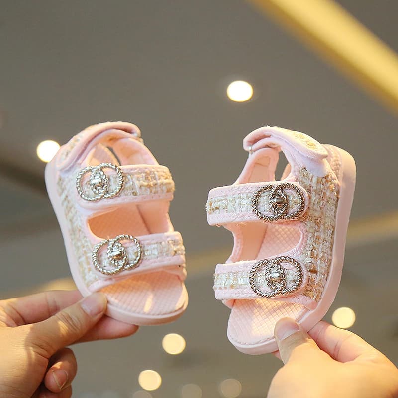 Girls Summer Sandals Princess Elegant Double Hook Design Fashion Shoes Baby Soft Beautiful Beach Sandals