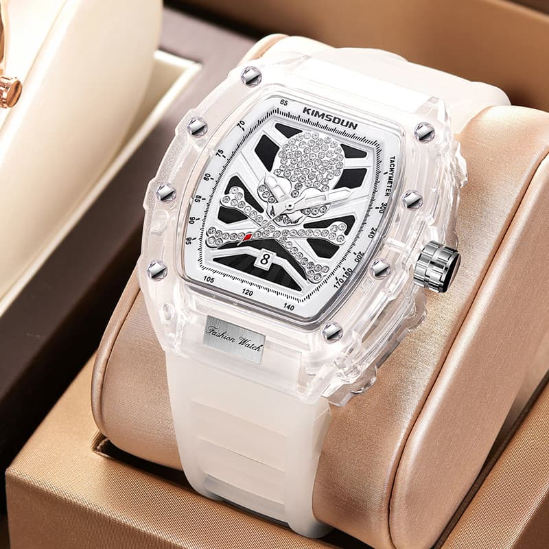 watch men's barrel-shaped skull watch transparent fashion personality quartz watch men's watch