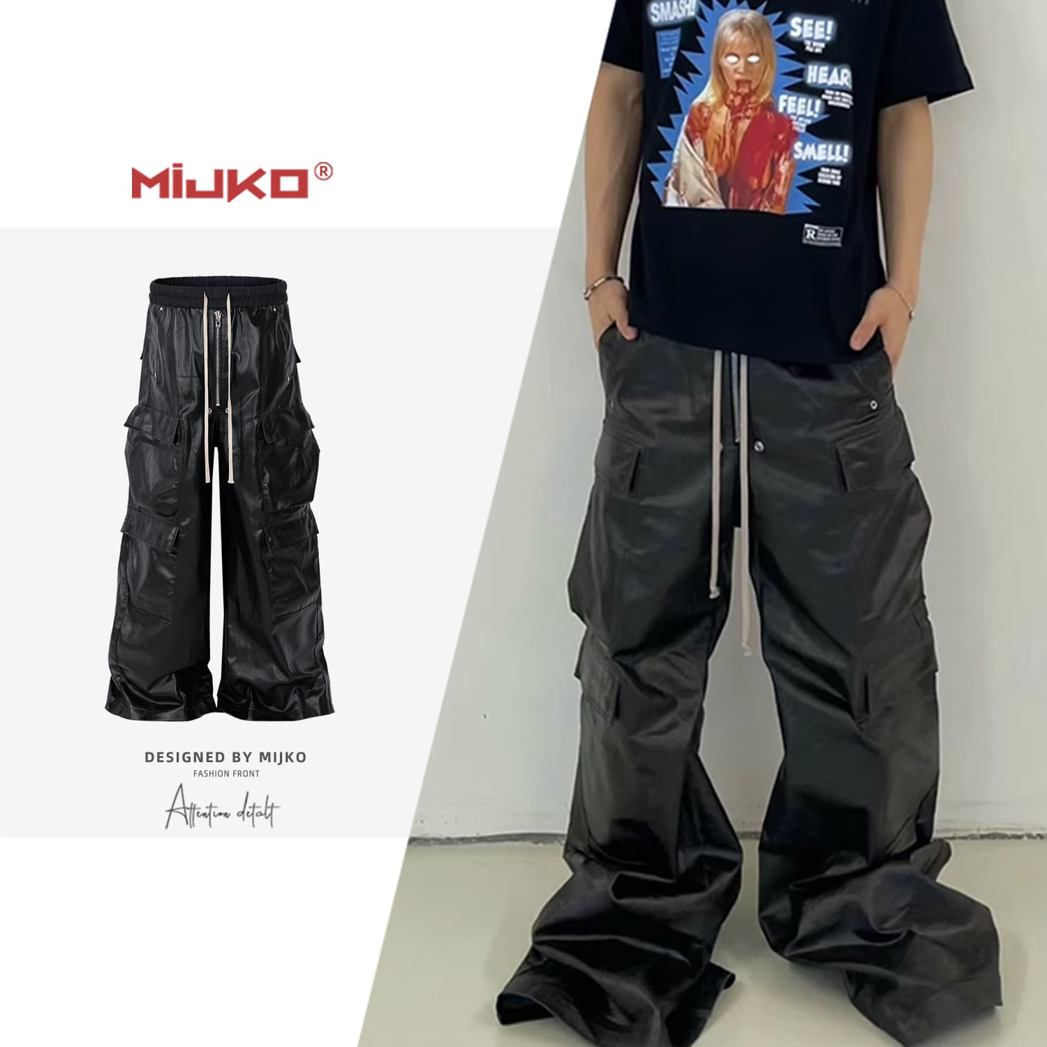 Men's Clothing RICK Style GethBela Matte Coated Overalls, Unisex And Smooth Casual Pants