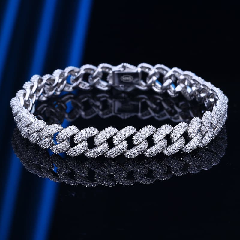 Cuban Chain Bracelet Men's Hip Hop Couple Sterling Silver Simple Fashion Brand Inlaid with Full Diamond Heavy Craft