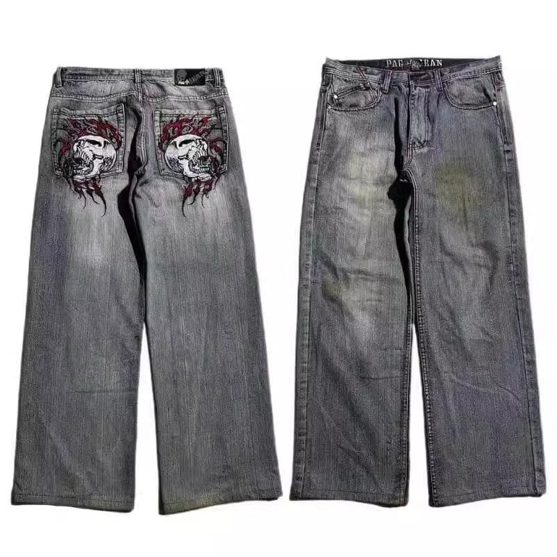 Men's Clothing Retro Distressed Washed Jeans Men's Brand Teenagers Wide-leg Workwear Heavy-duty Design Casual Pants
