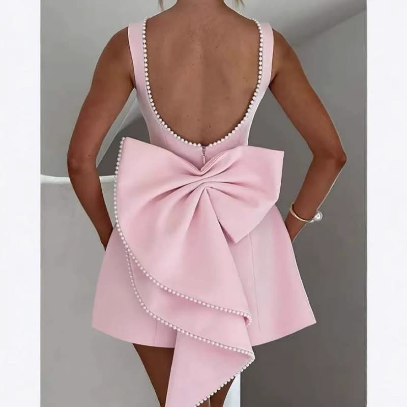 Women's Clothing Pearl Bow Short Skirt Fashion Slim Backless Lady Style Dress Women