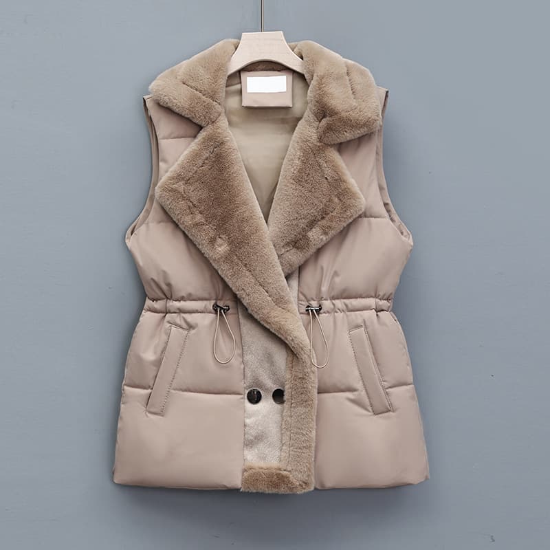 Elegant Winter Vest For Women - Slim Waist Design, Lightweight Quilted Polyester, Versatile Layering Piece (Black, Beige, Brown, Khaki)