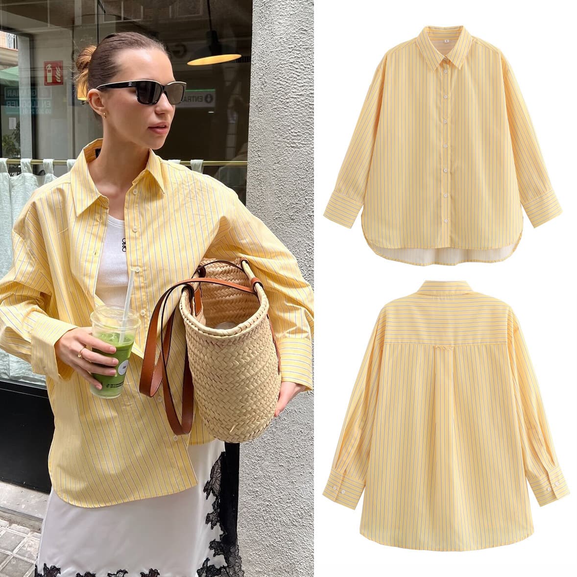 Women's Clothing summer ins women's long sleeved loose striped poplin shirt personality street A14050