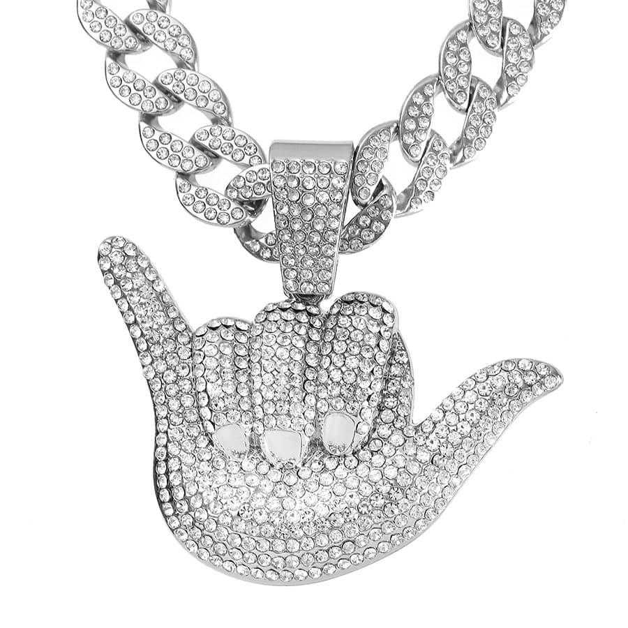 New Cool Men's Personality 666 Pendant Trendy Hip-Hop Full Diamond Finger Cuban Necklace