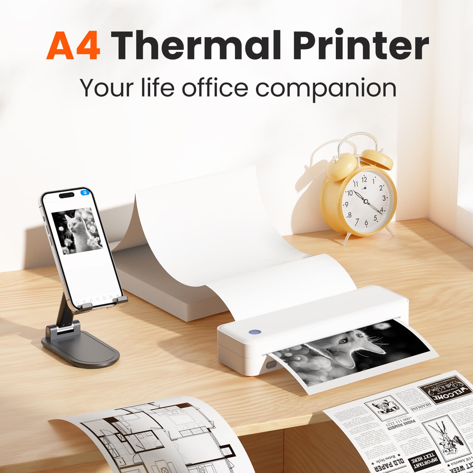Imprimante d'étiquettes thermique Bluetooth pour impression A4/57 mm/77 mm/107 mm - Compatible Android/Windows