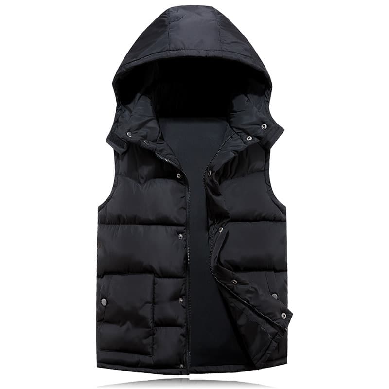 Men's Clothing Autumn And Winter Solid Color Short Style Couple Vest New Style Removable Hood Down Cotton Vest Thickened
