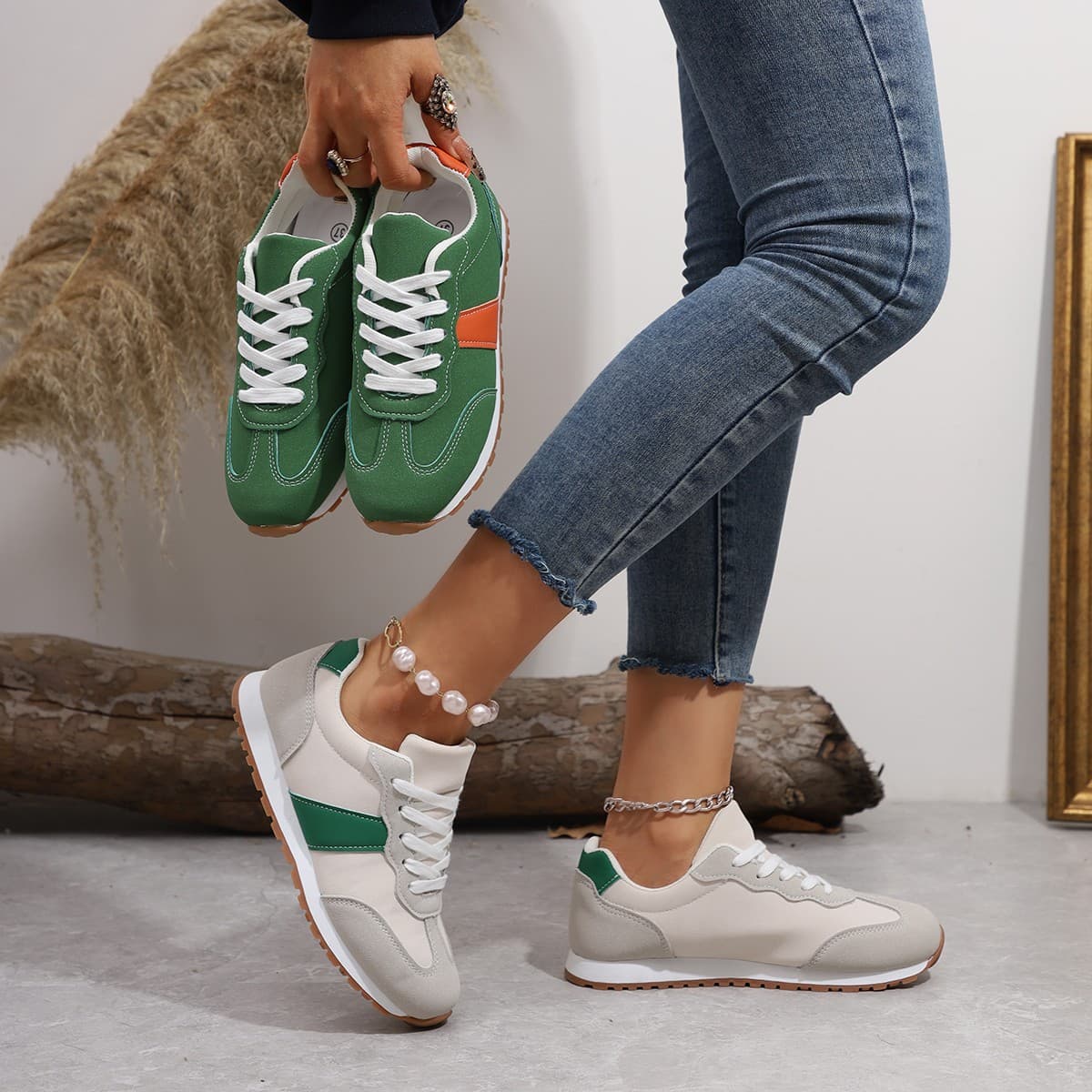 Large size fashion casual temperament flat lace-up color matching wear casual shoes