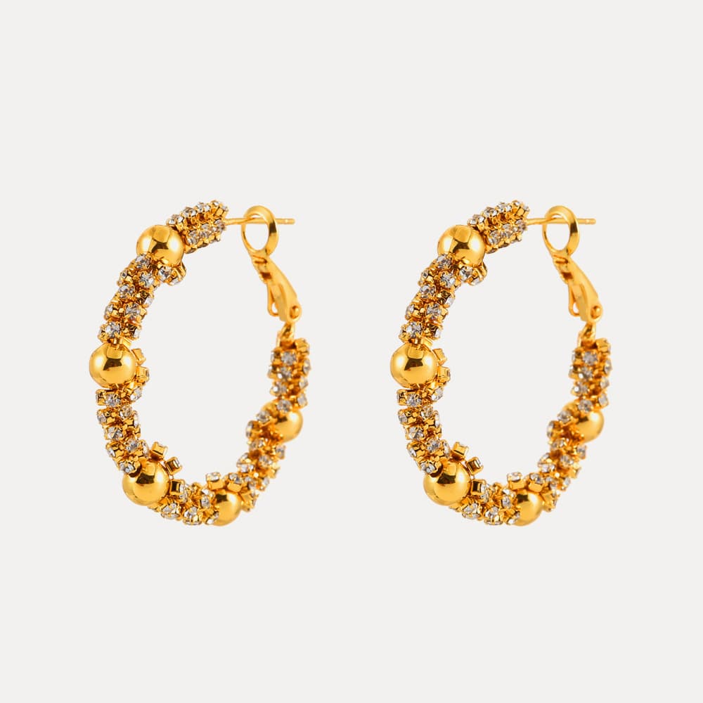 Women's Jewelry Zircon Winding Beaded Earrings Copper Plated With Real Gold Simple High End Sense Of Luxury Niche Exquisite Earrings