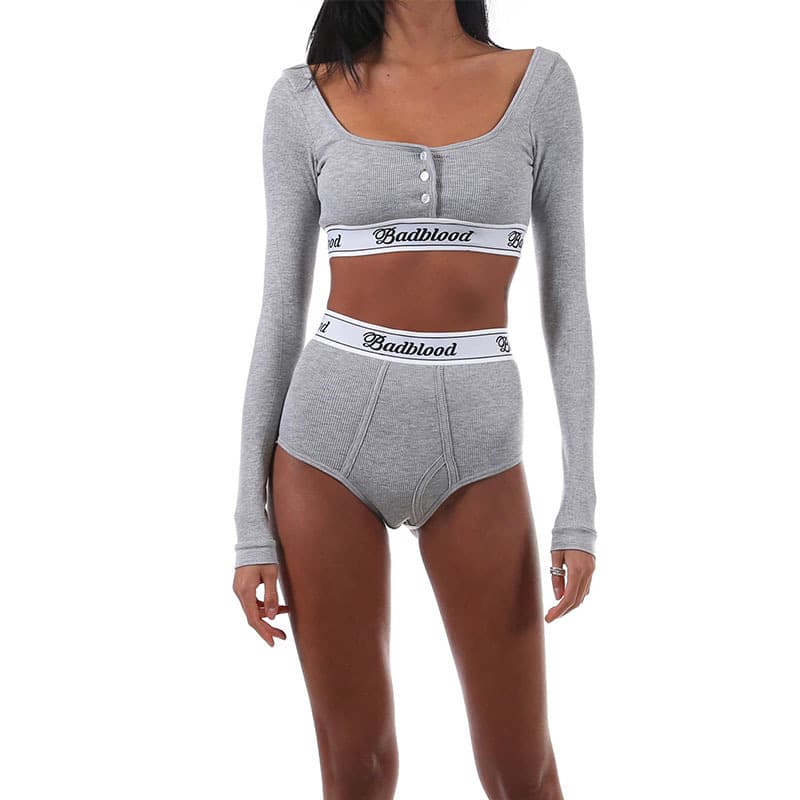 Badblood Autumn New Style Long Sleeved Ultra Square Neck T-shirt For Women, Fit, Exposed Waist, Slim And Spicy Girl Base