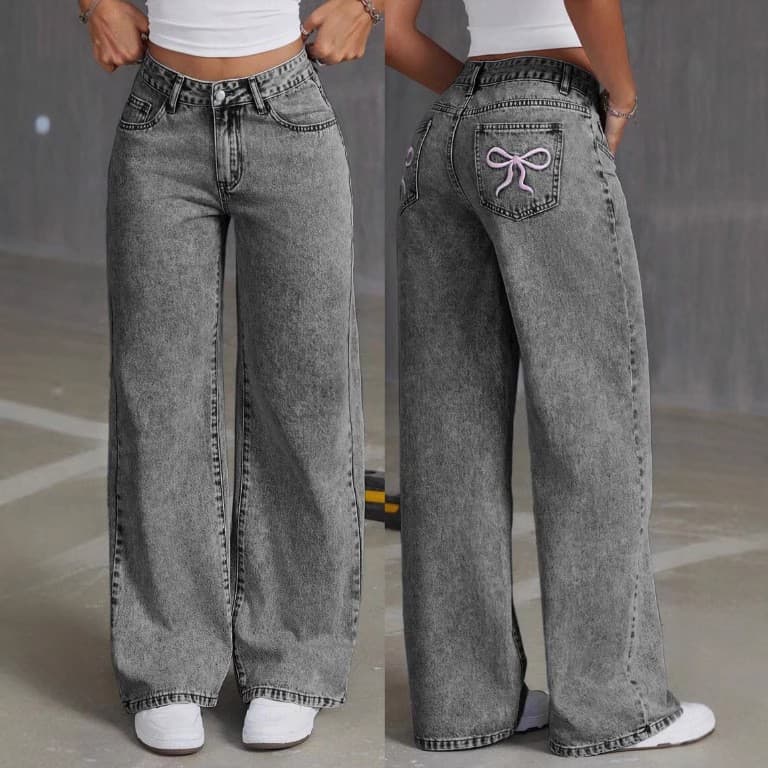 Women's Clothing Butterfly Print Jeans High Waist Casual Pants Trousers
