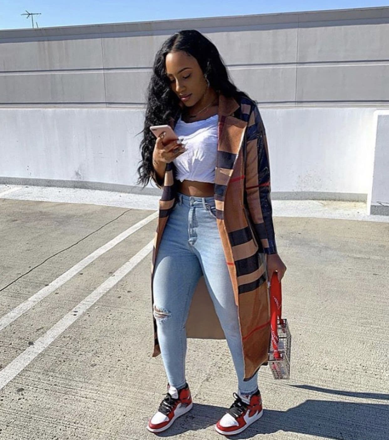 Plaid Print Lapel Windbreaker Jacket