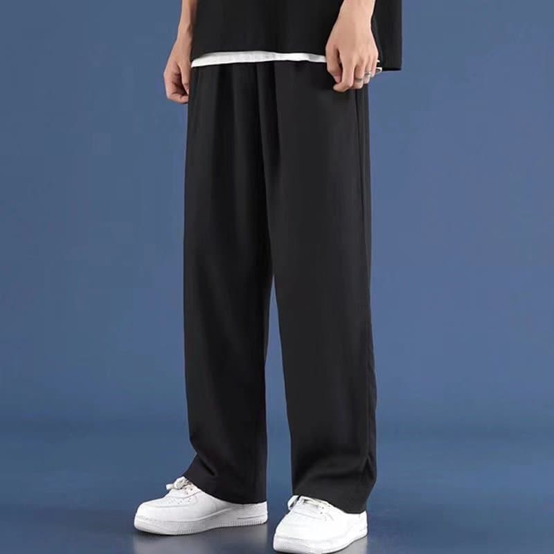 Summer Thin Pants, Men's Fashion Label Loose Oversized Ice Silk Casual With A Drooping Feeling, Straight Tube Elastic